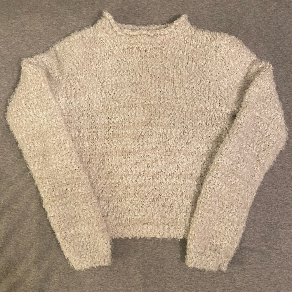 White fuzzy crewneck sweater